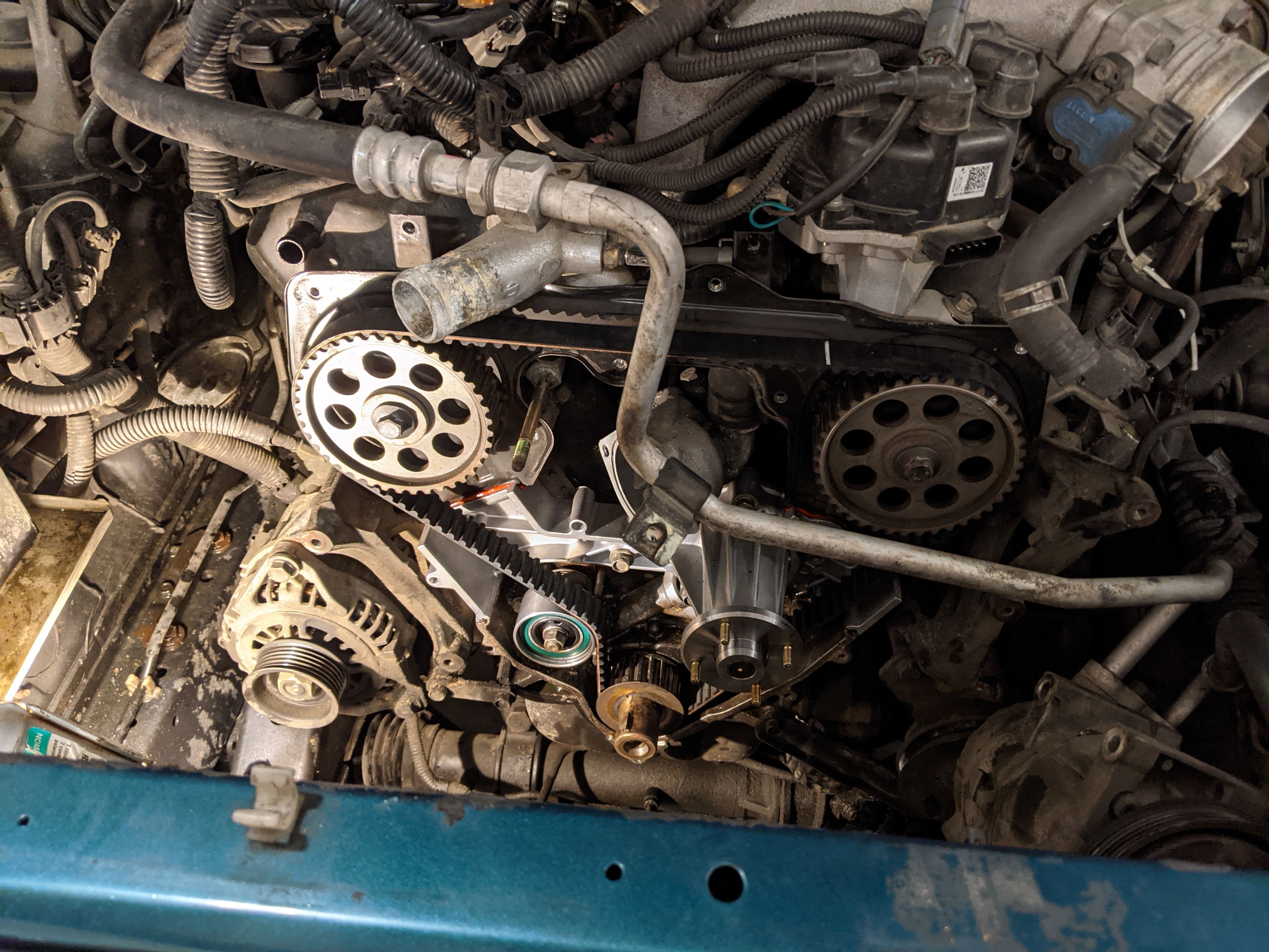 Engine during timing belt service